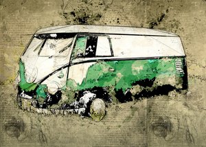 Művészi zöld busz