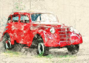 Rózsaszín régi autó alkotó: Lembayung senja studio [Vintage Poster]