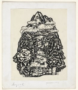 Hegyi táj fákkal és szarvasmarhákkal alkotó: Leo Gestel (signed by artist)