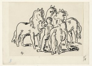 Férfi három lóval alkotó: Leo Gestel (signed by artist)