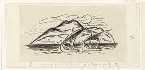 Két vitorlás egy hegyekkel teli sziget előtt alkotó: Leo Gestel (signed by artist)