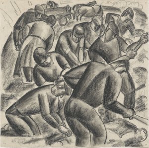 Burgonyabetakarítók dolgoznak a területen alkotó: Leo Gestel