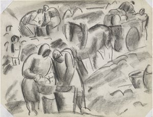 Burgonyabetakarítók a földön lóval és kocsival Cím nélkül alkotó: Leo Gestel