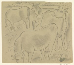 Három tehén és egy ló a réten alkotó: Leo Gestel