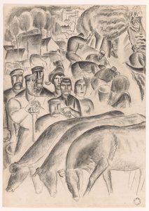 Legelő tehenek, gazdák és munkások a földön alkotó: Leo Gestel