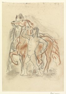 Meztelen férfi két lovat tart sakkban alkotó: Leo Gestel