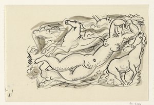 Meztelen nő és két ló a tengerben alkotó: Leo Gestel