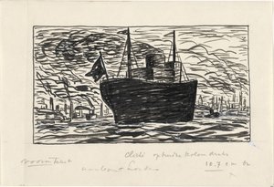 Hajó belép London kikötőjébe (cím a tárgyon) alkotó: Leo Gestel