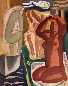 Két fürdőző nő és egy híd 4x5-ös méretben, tiszta alkotó: Leo Gestel