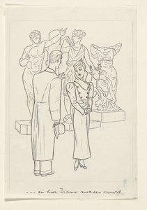 Nő és férfi három szobor előtt alkotó: Leo Gestel