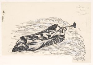 Nő trombitával, lebeg a felhőkön alkotó: Leo Gestel