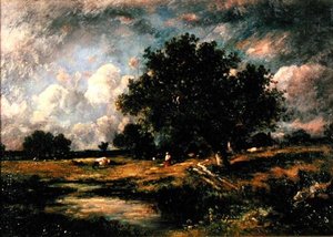 Táj tehenekkel és figurákkal (olaj, vászon)