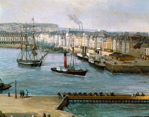 Dieppe kikötőjének képe Leon Auguste Asselineau (1808-1889) festménye 1860 körül, Musee de Dieppe (Seine tengeri)