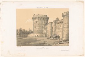 Kilátás Dinan várának egyik tornyára Le Château de Dinan (cím a tárgyon) Kortárs Franciaország (sorozat címe) La France de nos jours (sorozat címe a tárgyon) alkotó: Leon Auguste Asselineau