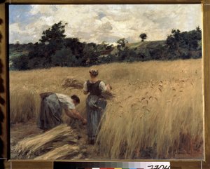 Az aratók. (Aratógépek). Leon Augustin Lhermitte (1844-1925) festménye. Francia művészet, realizmus. Puskin Szépművészeti Múzeum, Moszkva alkotó: Leon Augustin Lhermitte