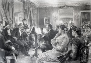 A Quartet vagy a Zenés est az Amaury Duval Házban, 1881 (szén papíron) alkotó: Leon Augustin Lhermitte
