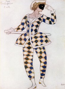 Jelmezterv Harlekinhez, a Csipkerózsika című filmből, 1921 alkotó: Leon Bakst