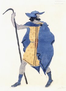 Jelmeztervezés Oidipuszhoz a Colonus- the Stranger c. 1899-1909 (ceruza, w/c és ezüst festék papíron) alkotó: Leon Bakst