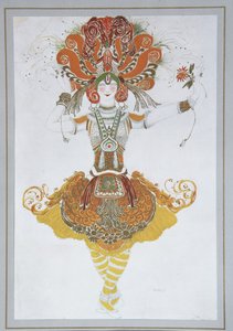 Jelmezterv Tamara Karsavina számára I. Stravinsky: A tűzmadár Loiseau de feu című balettjében, 1909-1910 alkotó: Leon Bakst