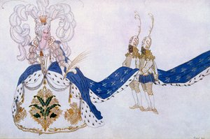 Jelmezterv a The Queen and Her Pages számára, Csipkerózsika, 1921-ből alkotó: Leon Bakst