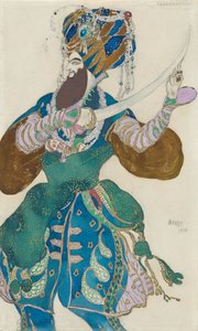 Jelmeztervezés az AND Scheherazade balettjéhez. Rimszkij-Korszakov alkotó: Leon Bakst