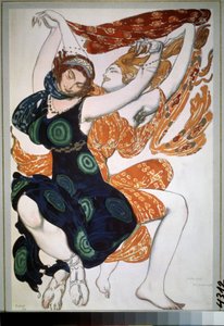 Két beotienne, Nikolai Tcherepnin (Nicolas Tcherepnin) (1873-1945) "Narcisse" című balettjének jelmeze (Két beotienne, N. Tcherepnin Narcisse című balettjének jelmezete). Leon Bakst (1866-1924) rajza. Akvarell, gouache, arany és ezüst pa alkotó: Leon Bakst