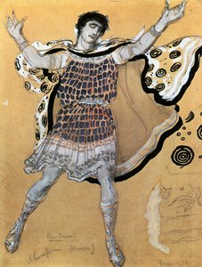 Messenger, jelmezvázlat Euripidész "Hippolyt" című tragédiájához (akvarell, gouache, zsírkréta és ezüst, papír) alkotó: Leon Bakst