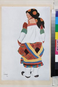 Parasztasszony, jelmezterve a Vaudeville Old Moszkvába, a Femina Színházban, Párizs (Franciaország) - Leon Bakst (1866-1924) munkája, litográfia 1922 - (Parasztasszony, Jelmezterve a Vaudeville Old Moszkvához, a Theater Femina Párizsban, Leon Bakst (1866-1 alkotó: Leon Bakst