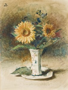 Hélas! Je ne suis pas Van Dyck: két napraforgó egy vázában (fekete kréta, akvarell, fedélzetre fektetve) alkotó: Leon Joseph Florentin Bonnat