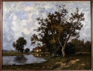Leon Richet (1847-1907) tájkép a la Mare festménye 20. századi magángyűjtemény