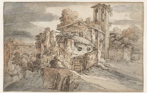 Templom és ősi romok Olaszországban alkotó: Leonaert Bramer (attributed to)