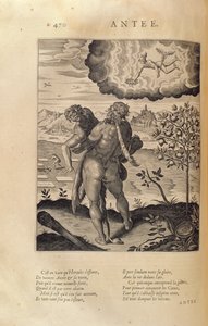 Herkules megöli Antaeust, Blaise de Vigenere (1523-96) "Les Images ou Tableaux de Platte Peinture des Deux Philostrates Sophistes Grecs" című művéből, Párizs, 1615. alkotó: Leonard Gaultier