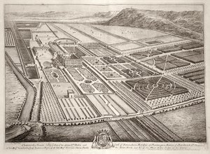 Chatsworth-ház, William Cavendish (1640-1707), Devonshire 1. hercegének székhelye, vésette Johannes Kip (kb. 1652-1722)