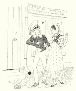 Tommy Snooks és Bessy Brooks szerepében (metszet) alkotó: Leonard Leslie Brooke