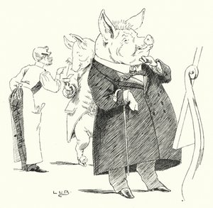 Borbély, borbély, borotválj disznót; hány hajszálból lesz egy paróka? (metszés) alkotó: Leonard Leslie Brooke