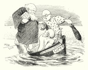 Három gothami bölcs a tengerre ment egy tálban (metszet) alkotó: Leonard Leslie Brooke