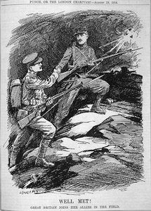 Nos Met! Nagy-Britannia csatlakozik szövetségeseihez a mezőn a „Punch” magazinból, CXLVII. kötet, 161. o., pub. augusztus 19