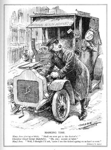 Lloyd George az 1913-as nemzeti egészségbiztosítási törvénye értelmében késik a beteg orvoshoz vétele