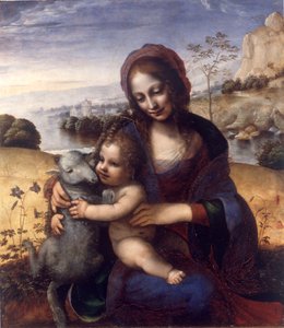 Madonna és a gyermek bárányokkal alkotó: Leonardo da (manner of) Vinci