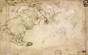 Lovas harcban egy griffel, 16. század (ezüsthegyezés, papír) alkotó: Leonardo da Vinci