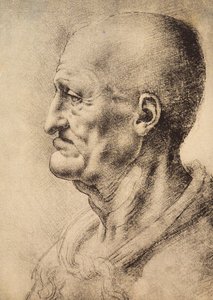 Egy profilban látható férfi, Leonardo da Vinci rajza, amelyet a firenzei Uffizi Galéria Rajzok és nyomatok termében őriznek. alkotó: Leonardo da Vinci