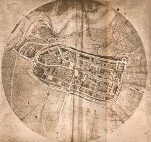 Az olaszországi Imola városát ábrázoló térkép, c1472-c1519 1883 alkotó: Leonardo da Vinci