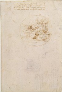 A gyík hűségéről szóló allegória (előlap); Színpadi díszletvázlat (hátlap) alkotó: Leonardo da Vinci