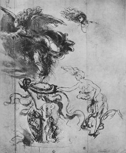 Egy angyal pajzsot helyez egy trófeára és külön tanulmányok az angyalról, c1480 1945 alkotó: Leonardo da Vinci