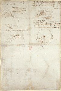 Arundel 263, f.126v Három jegyzet és vázlat a vízről; diagram a madarak repüléséről, 1500-5 körül (toll és tinta papíron) alkotó: Leonardo da Vinci