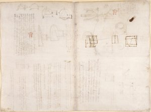 Arundel 263, f.130v, f.133 Üres oldal diagramokkal, „Codex Arundel” (toll és tinta papíron) alkotó: Leonardo da Vinci
