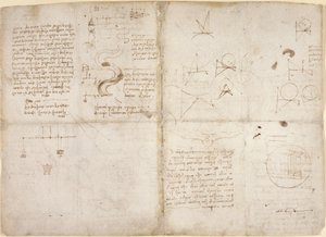 Arundel 263, f.135v, f.134, Megjegyzések és diagramok a mechanikáról; jegyzetek és vázlatos vázlatok a folyók folyásáról és a vízfolyásról, a Codex Arundelből, 1503 körül (toll és tinta papíron) alkotó: Leonardo da Vinci