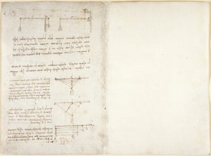 Arundel 263, f.1v, f.14 Megjegyzések és diagramok a mechanikáról, a Codex Arundel-től (toll és tinta papíron) alkotó: Leonardo da Vinci