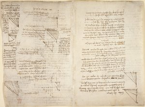 Arundel 263, f.217v, f.216 Jegyzetek és diagramok a Codex Arundel-ből (toll és tinta papíron) alkotó: Leonardo da Vinci