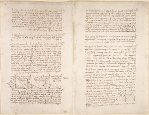 Arundel 263, f.218v, f.215 Jegyzetek és diagramok a Codex Arundel-ből (toll és tinta papíron) alkotó: Leonardo da Vinci